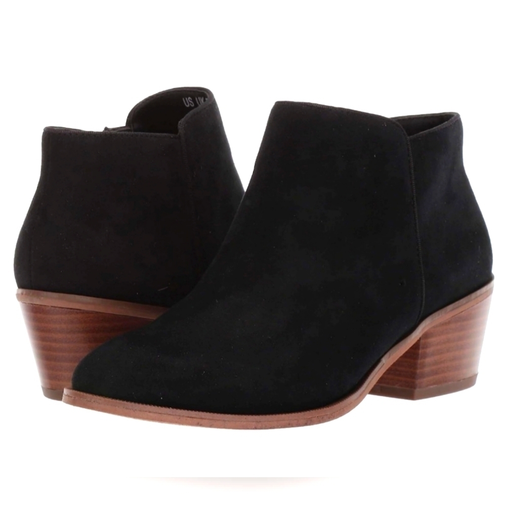 Amazon Essentials Black Suede Booties w Wood Heel‎ & Side Zipper